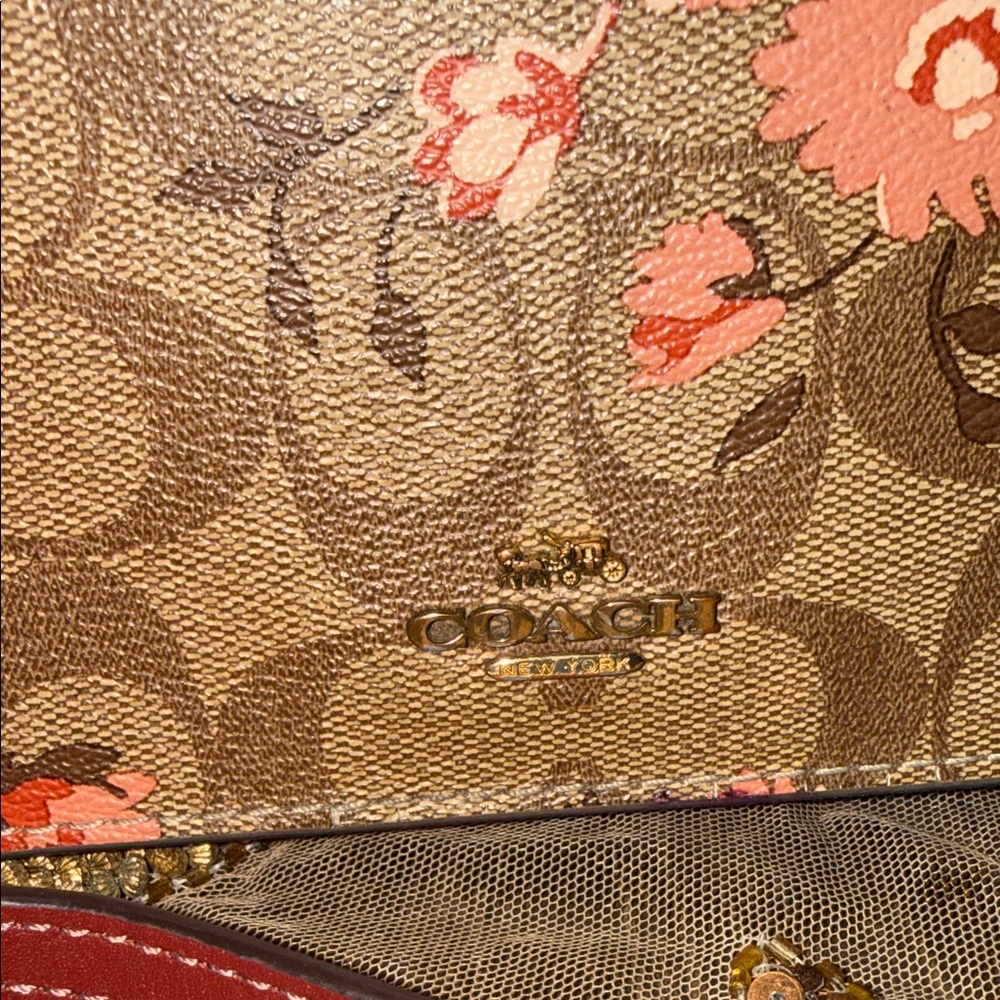 Coach Signature Floral Crossbody in Brown and Red - Picture 2 of 15